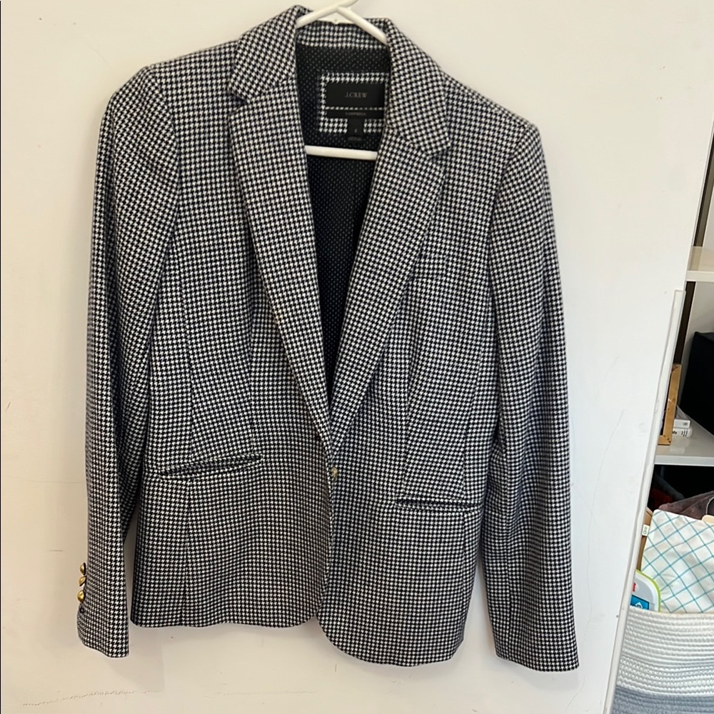 J Crew Houndstooth navy and white blazer